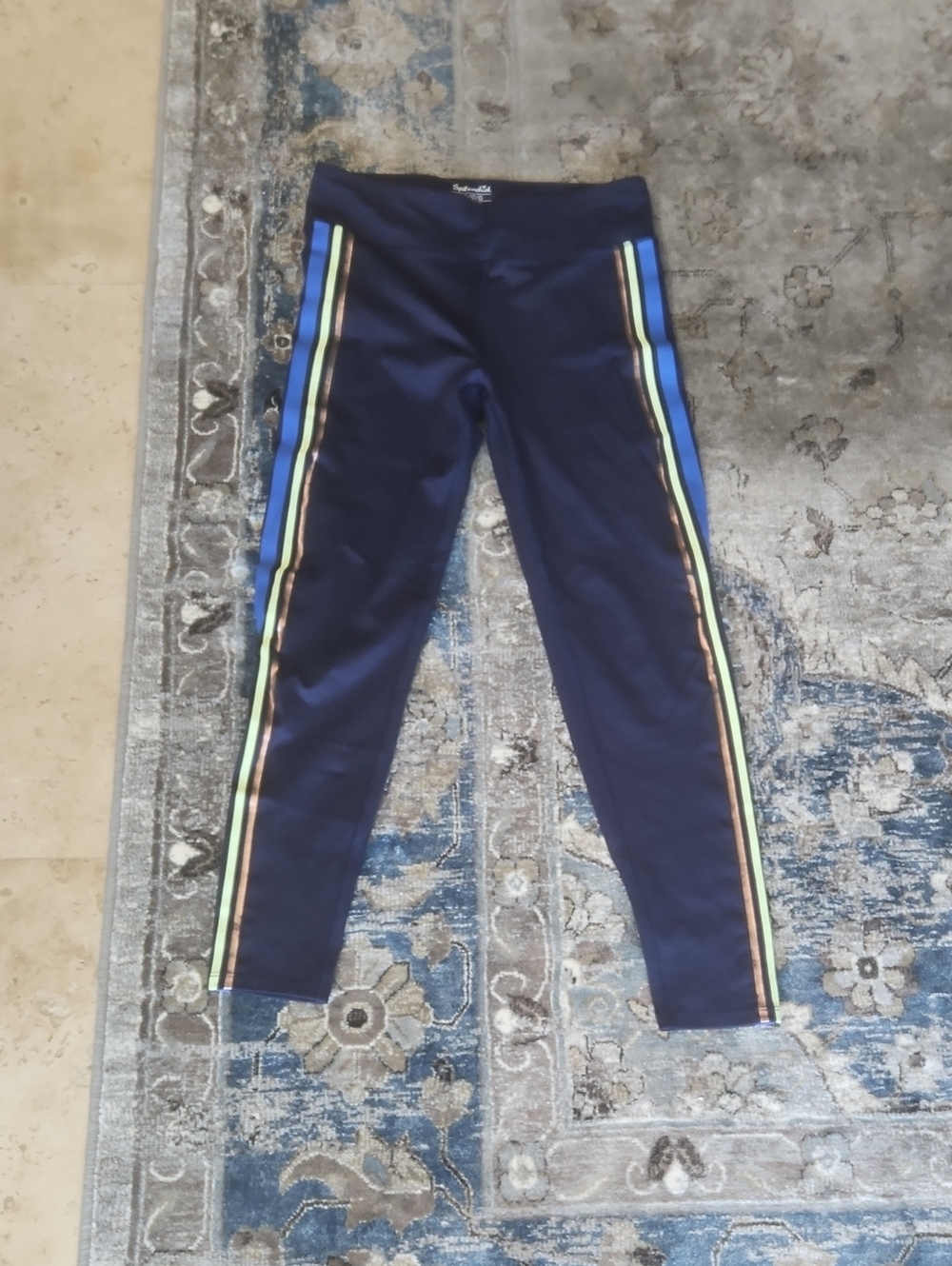 Splendid Navy Leggings with Multicolor Side Stripes